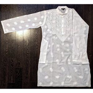 Knee Length Embroidered Indian Cotton Top - Medium